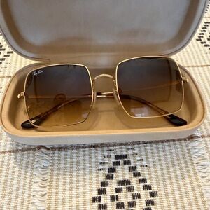 Ray-Ban Gold Frame Brown Gradient Square Sunglasses